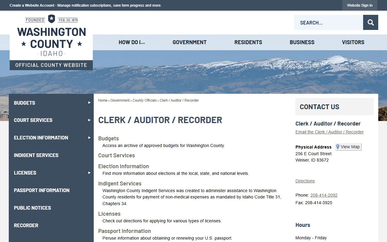 Washington County Clerk / Auditor / Recorder records office services