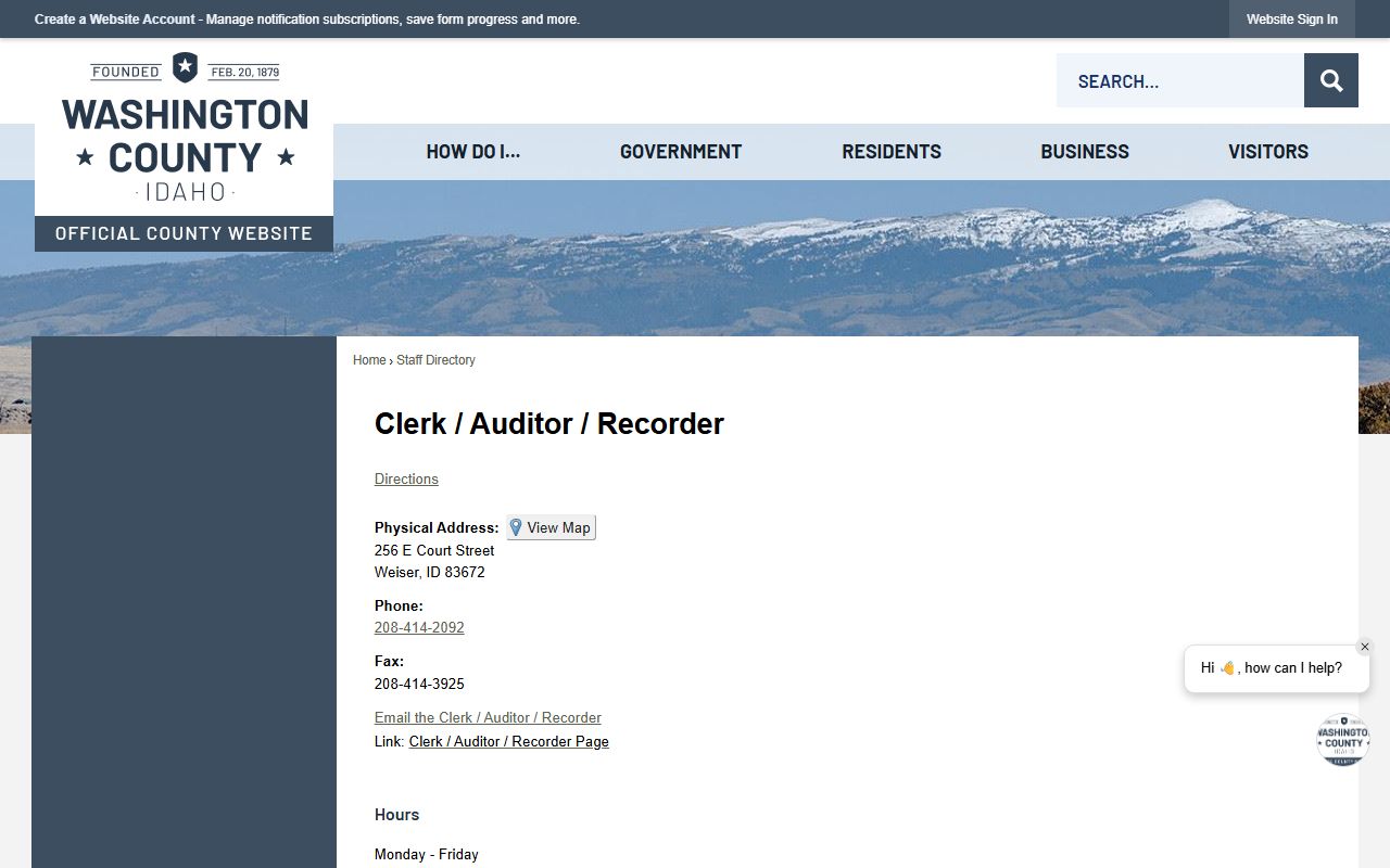 Washington County Clerk / Auditor / Recorder records staff directory