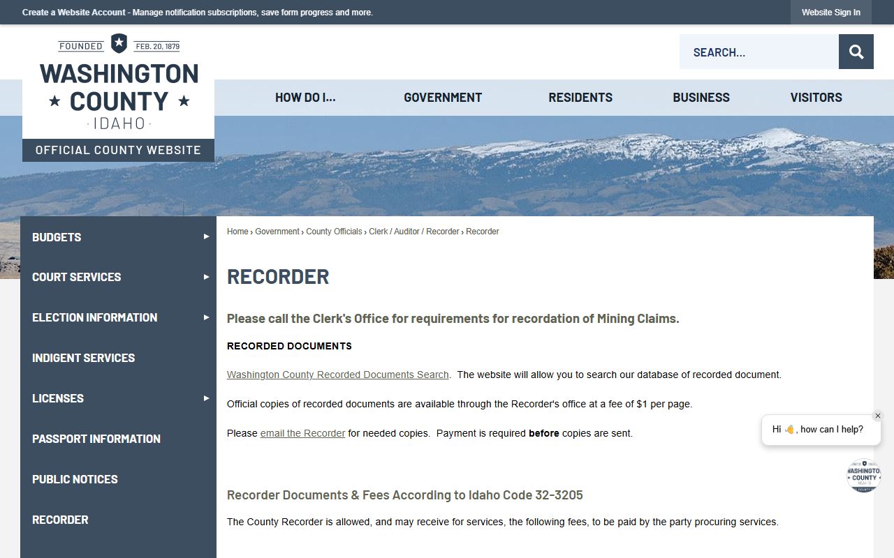 Washington County Clerk / Auditor / Recorder recorded document records