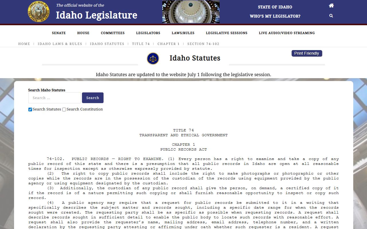 Washington County arrest records and court charges Idaho public records law