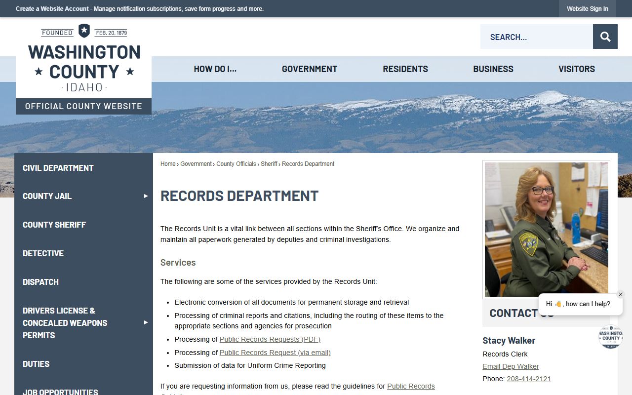 Washington County arrest records and court charges records department