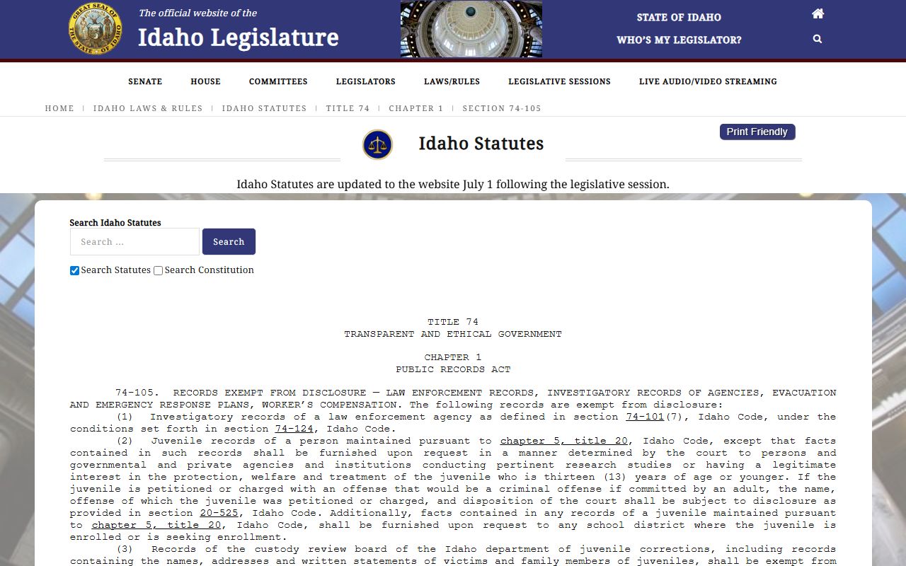 Washington County arrest records and court charges Idaho law enforcement exemptions