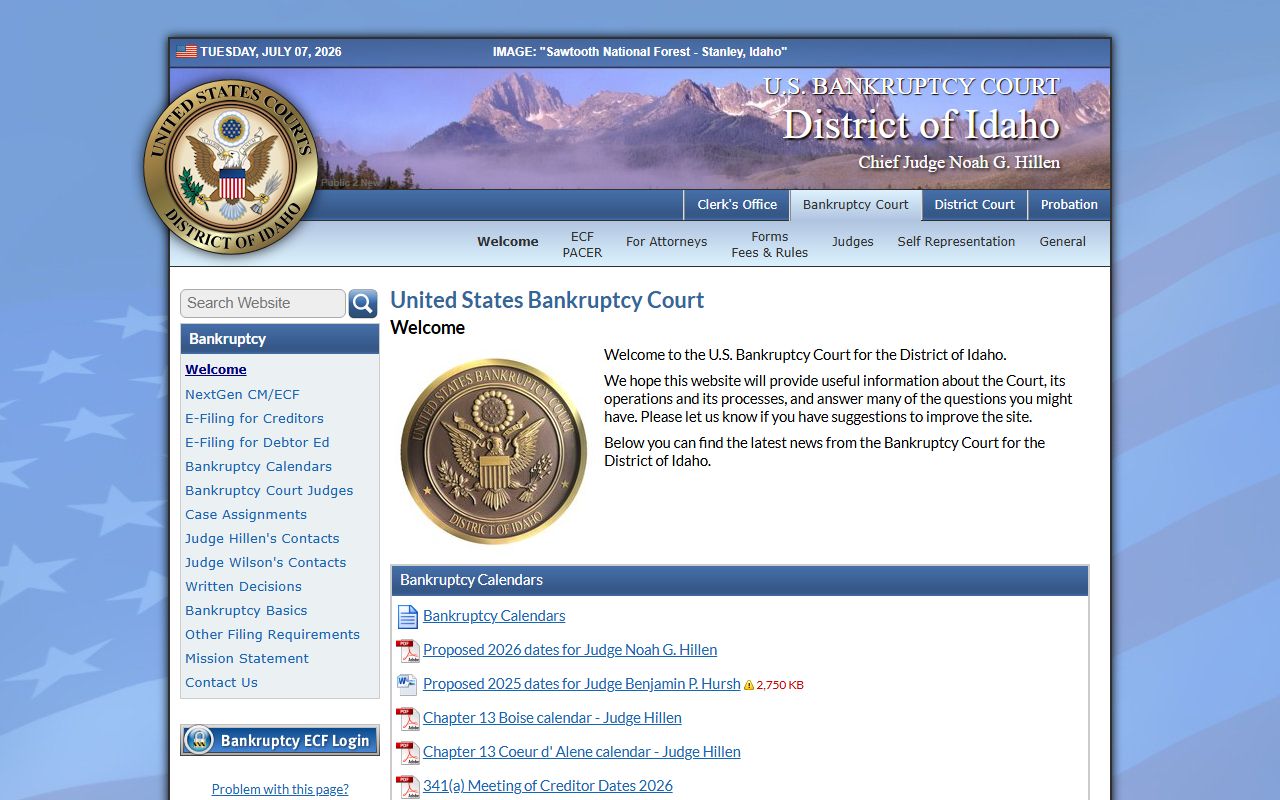 Washington County court dockets Bankruptcy Court District of Idaho page