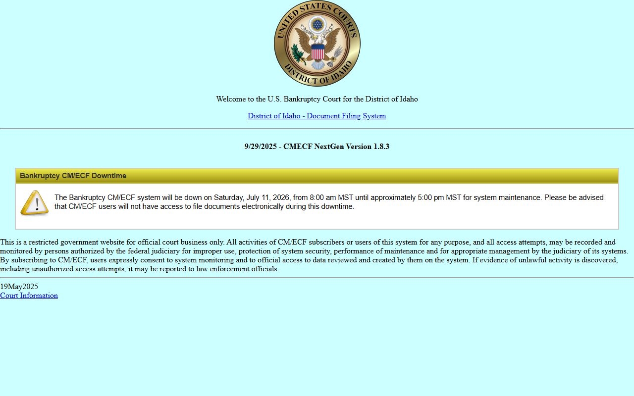 Washington County court dockets Bankruptcy Court District of Idaho CM ECF page