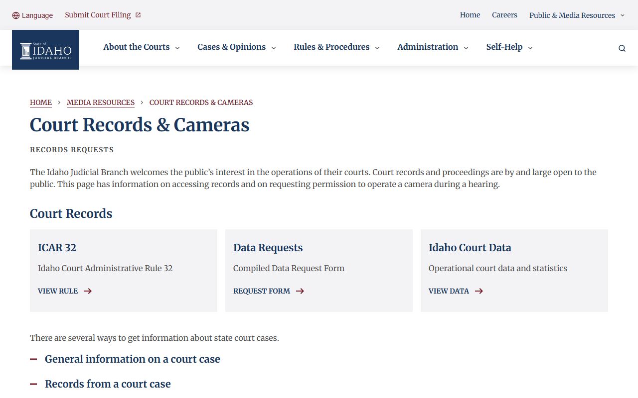 Washington County court records Idaho Judicial Branch access page