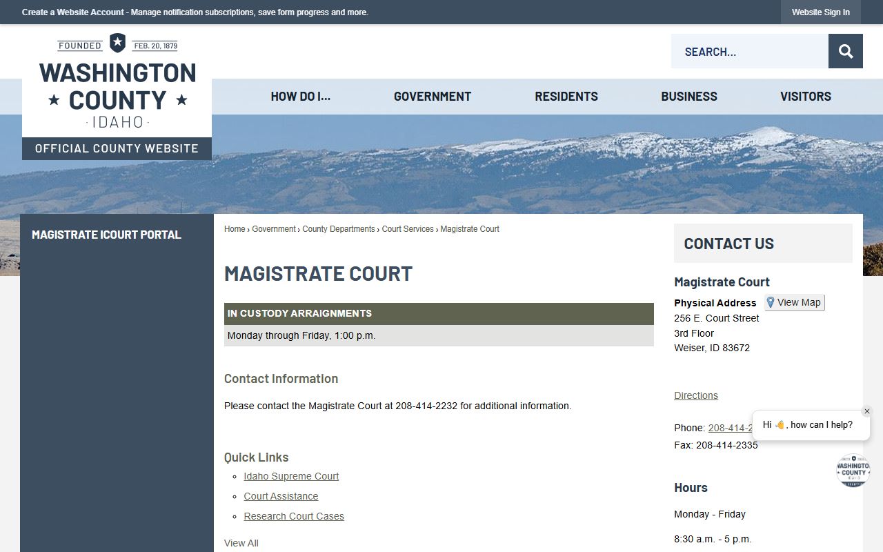 Washington County court records Magistrate Court contact page