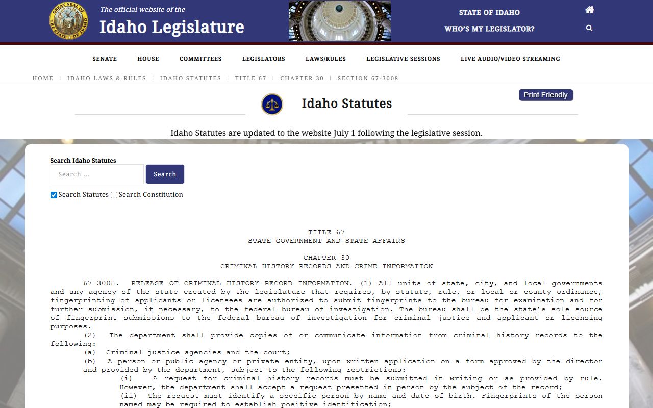 Washington County criminal court records Idaho criminal history statute