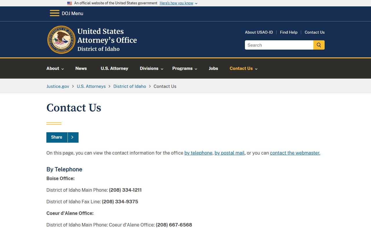 Washington County criminal court records U.S. Attorney contact
