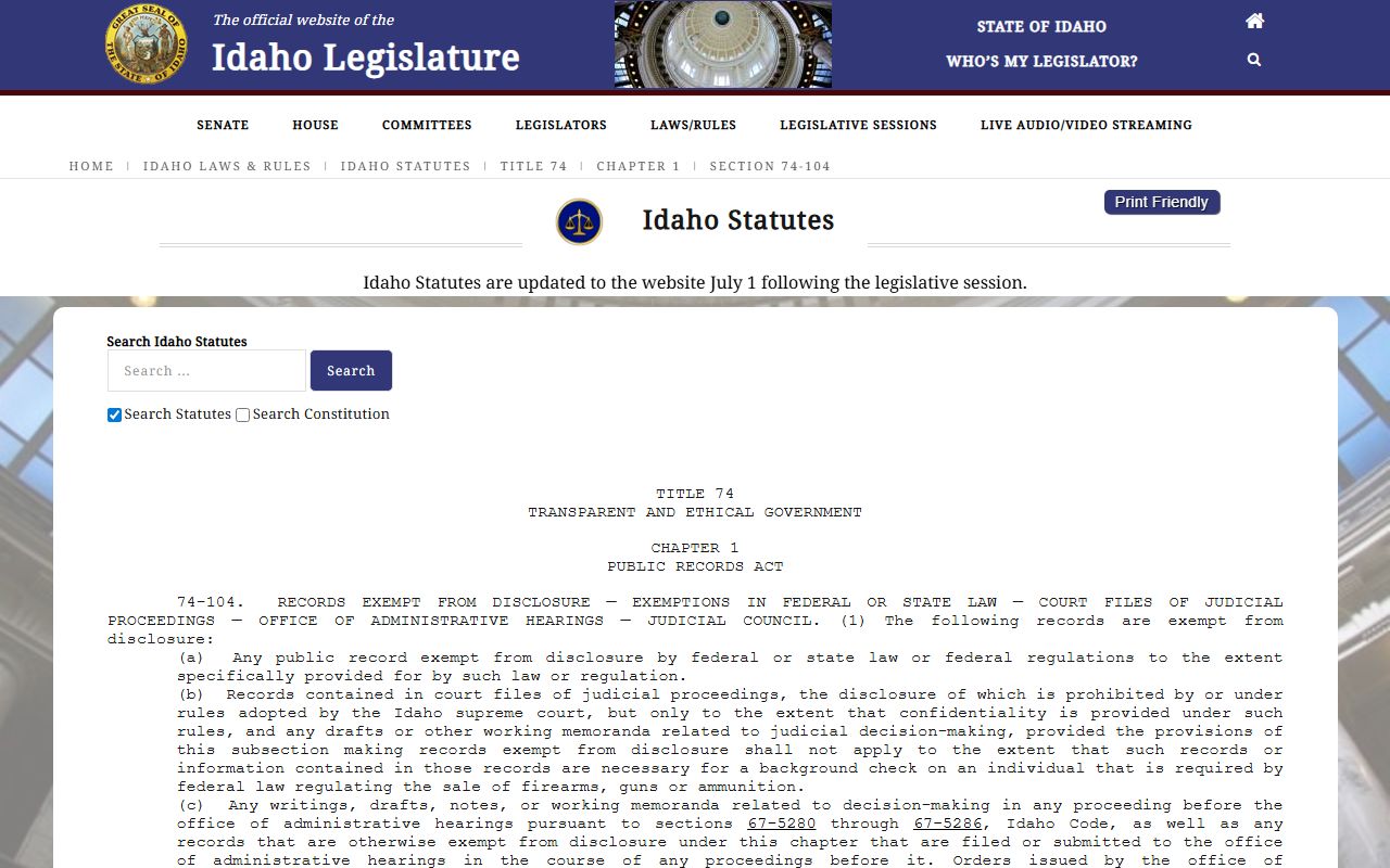Washington County District Court records Idaho confidential records law