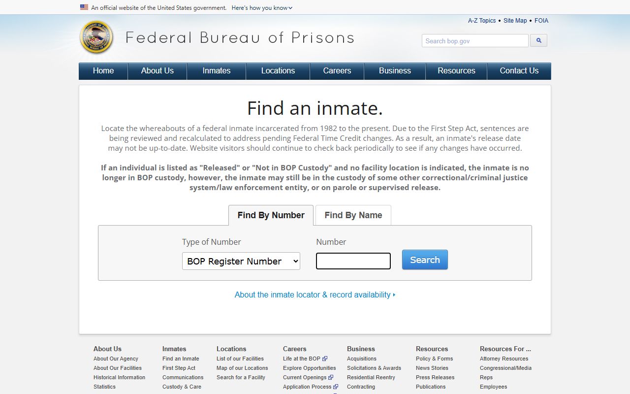Washington County inmate search federal BOP inmate locator