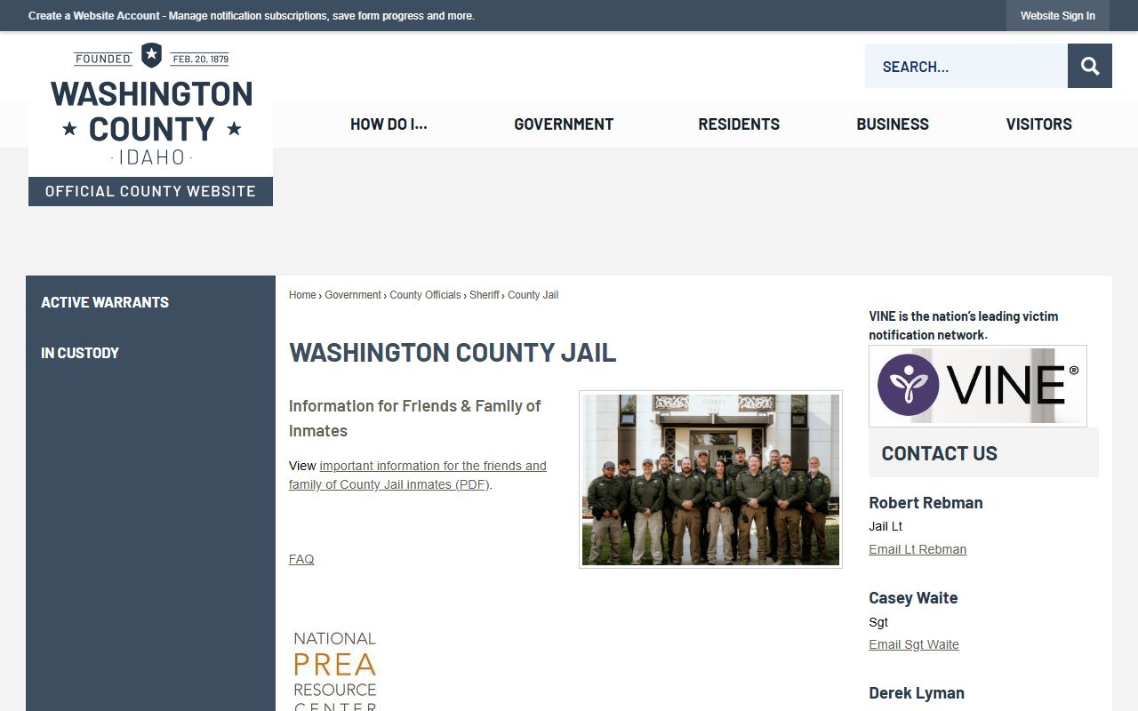 Washington County inmate search jail roster county jail page