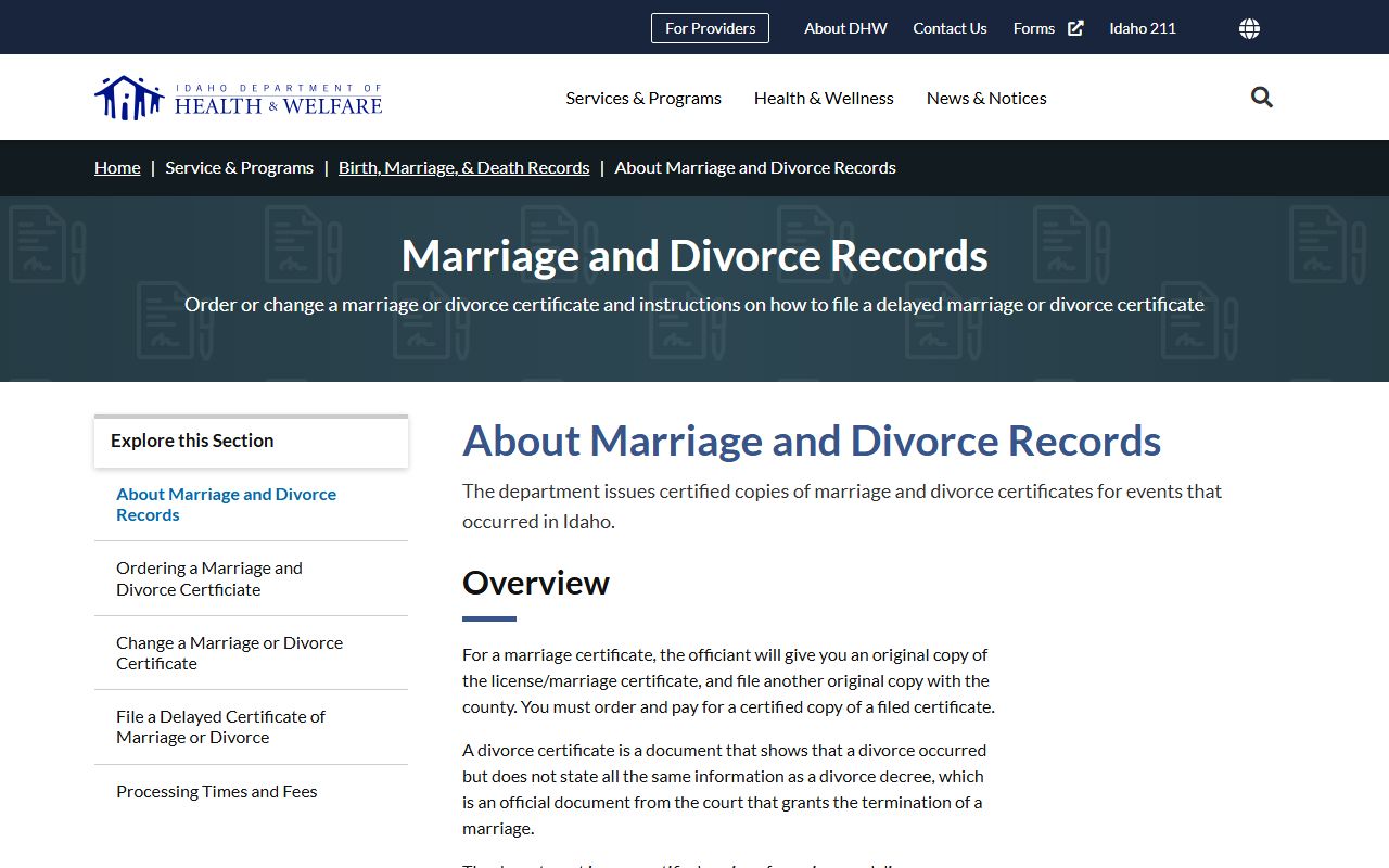 Washington County marriage and divorce records Idaho certificate guidance