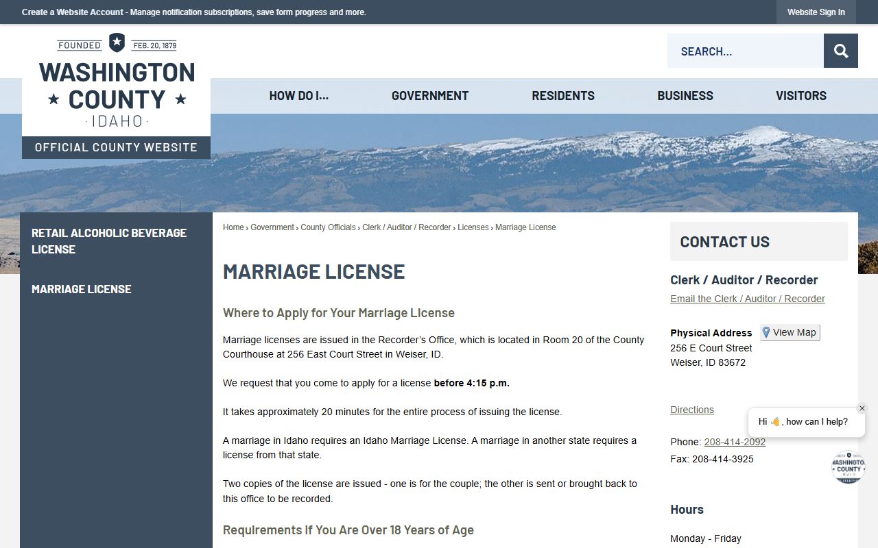 Washington County marriage and divorce records marriage license instructions
