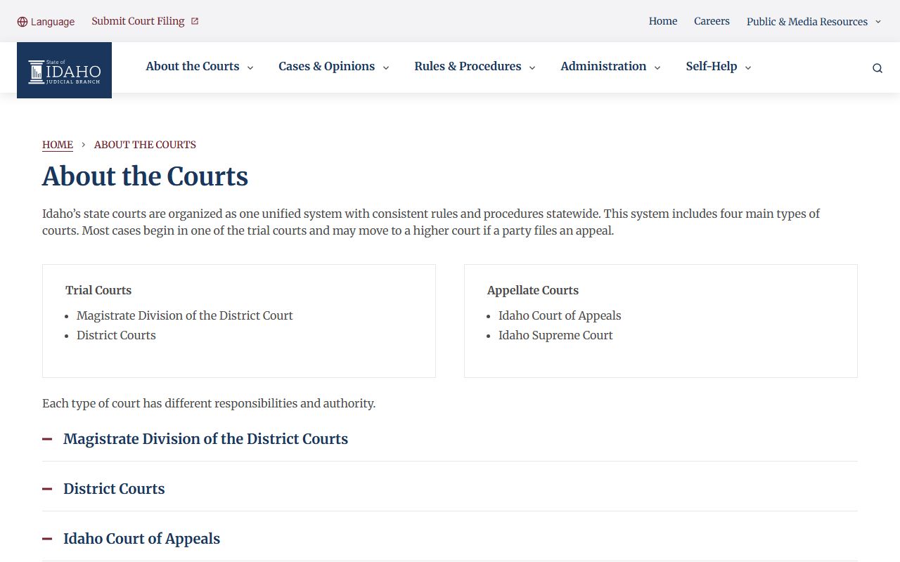 Washington County probate records Idaho unified court structure