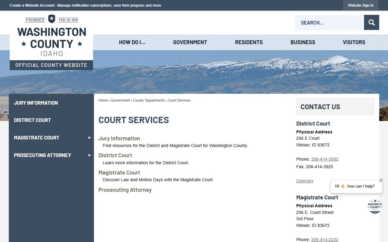 Washington County traffic court records court services page