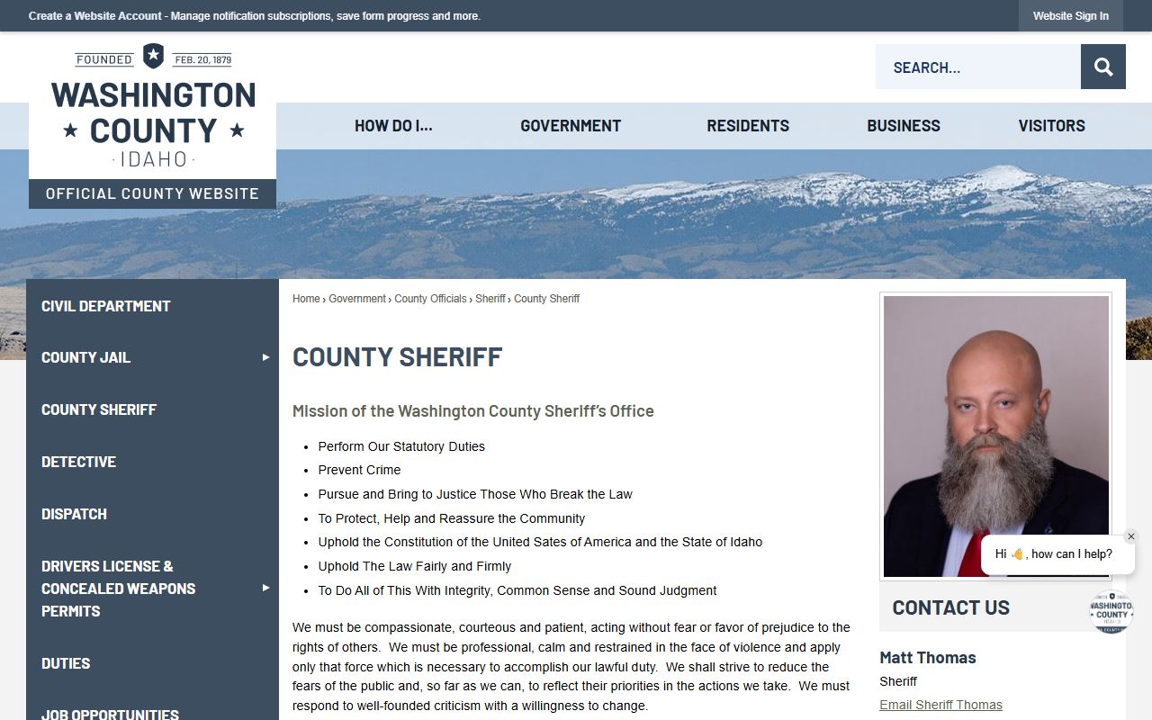 Washington County warrant search sheriff elected official page
